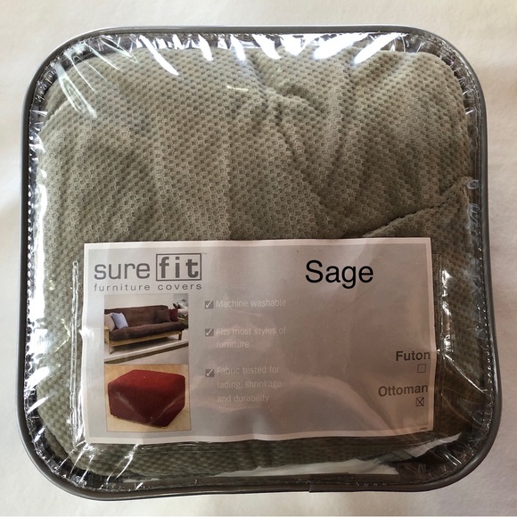 SURE FIT Sage Green Stretch Pique Chair (T-Cushion) and Ottoman Slipcovers NWOT - Picture 5 of 15